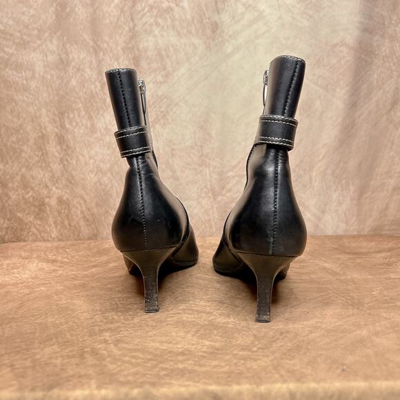 AK Anne Klein iFlex Claude Ankle Boot Kitten Heel Black Leather Pointed Toe Y2K - Picture 8 of 12